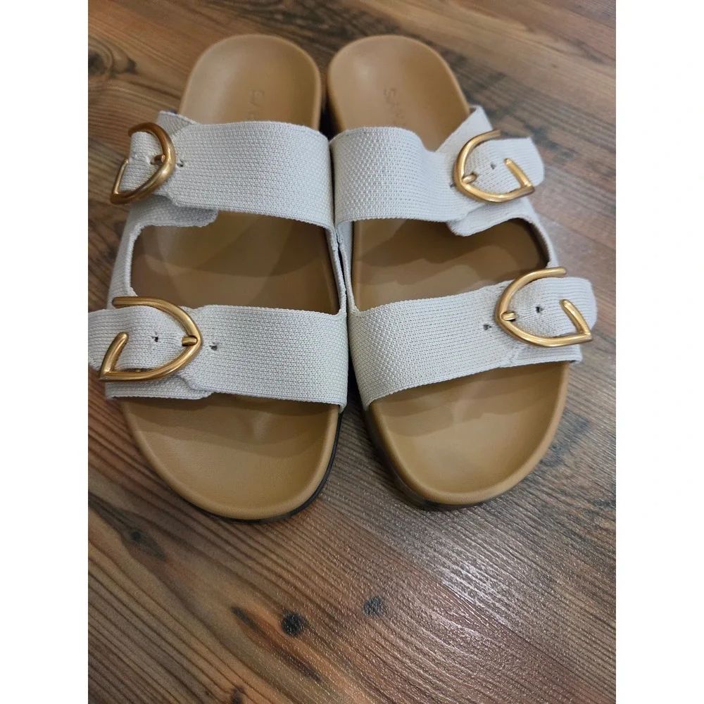 Rothys The Buckle Weekend Slide Sand Double Strap Preppy Norm Sandal Comfort 7.5